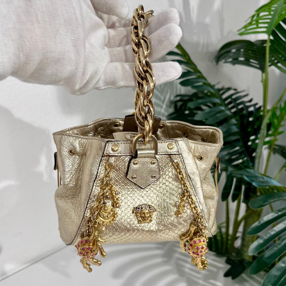 Versace Metallic Gold Python & Leather Mini Sea S… - image 1